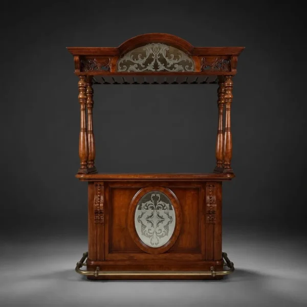 ANTIQUE BAR WITH THREE MATCHING STOOLS