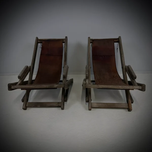 Set Of Vintage Oak & Leather Lounge Chairs